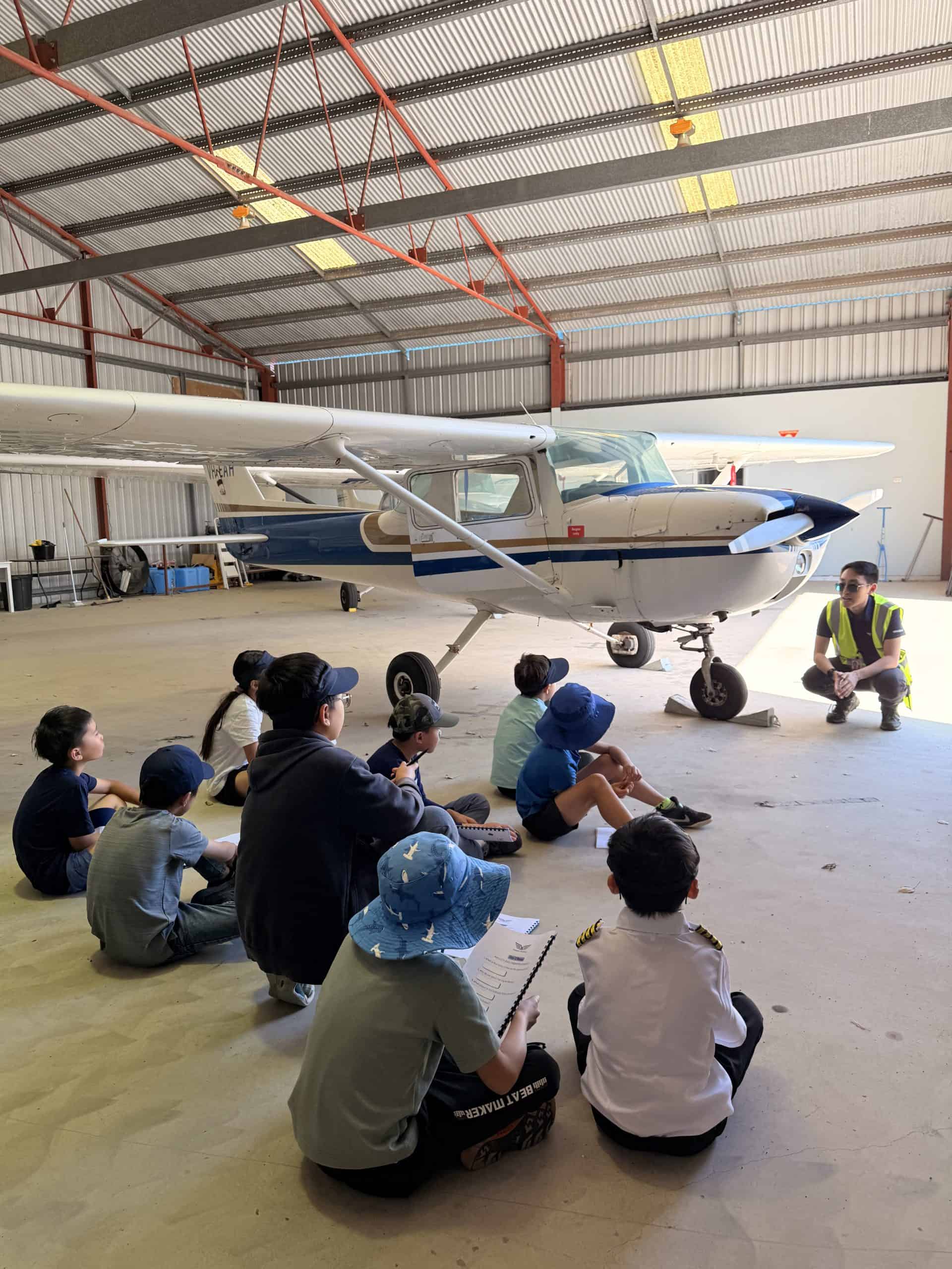 Students participating in Wingman Academies school holiday aviation program in Perth.