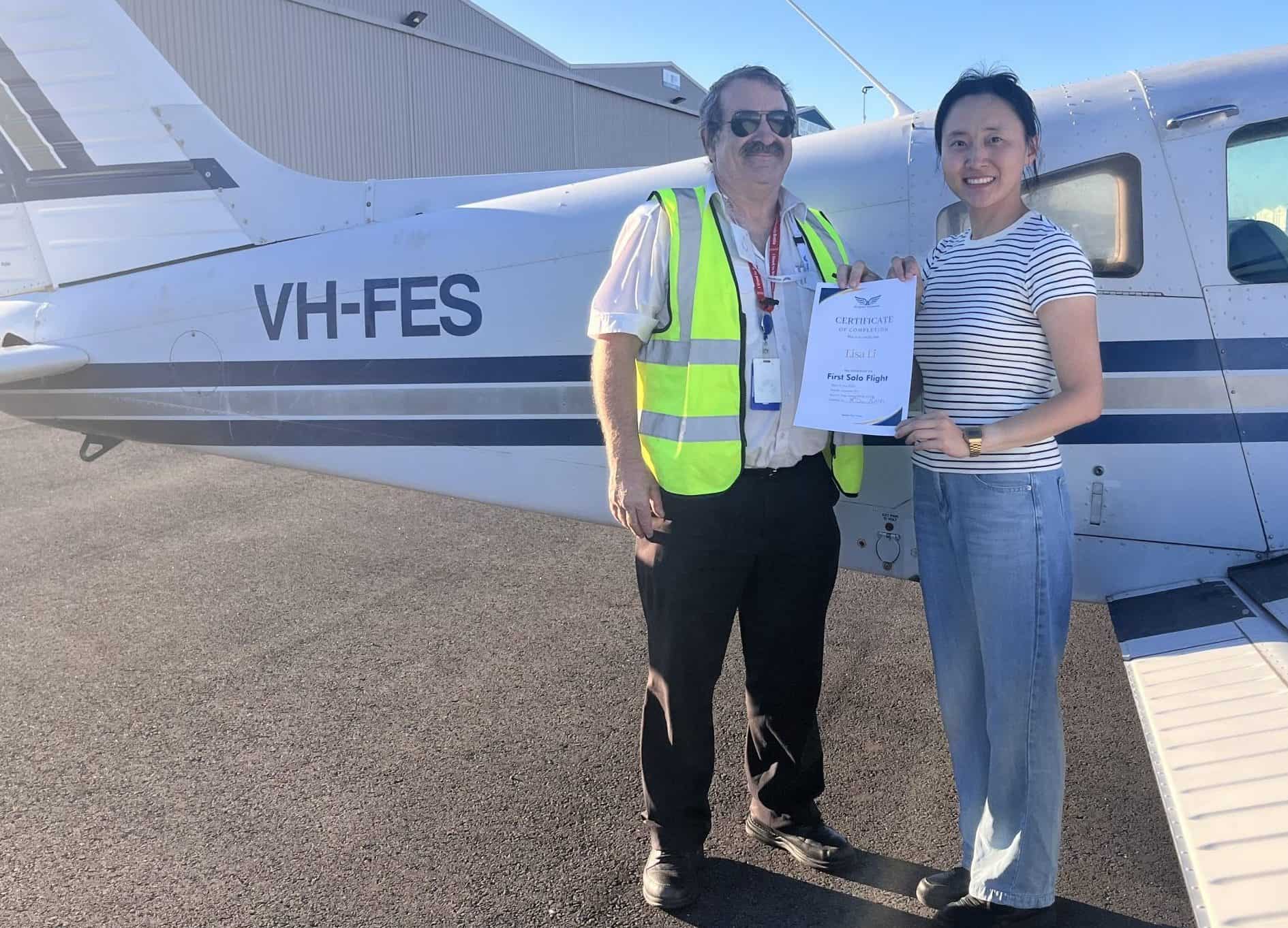 first solo flight Perth student pilot taking off from runway